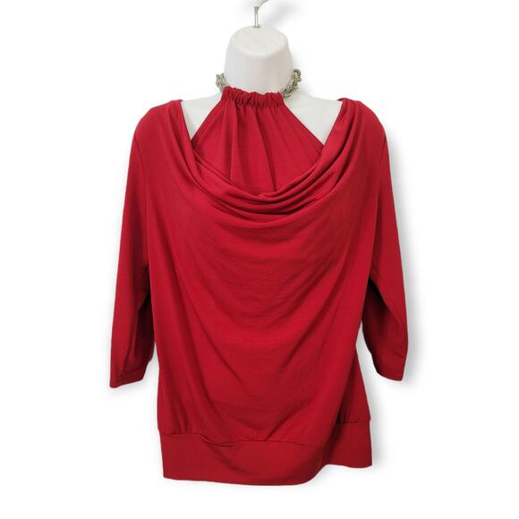 AGB Stunning Choke Collar Halter Top With Cowl Neck Long Sleeve Overlay SMALL - Picture 1 of 9